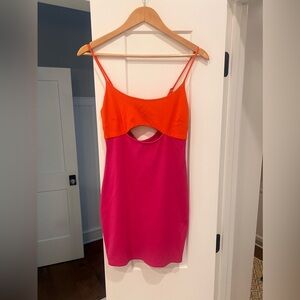 Orange and Pink Color Block Mini Dress size Medium